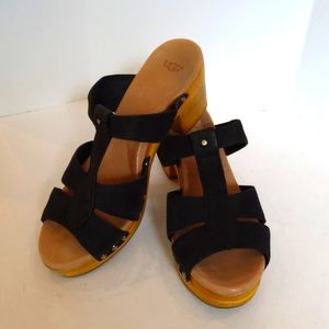 UGG JENNIE T Srap black sandals wooden clogs nubuck leather